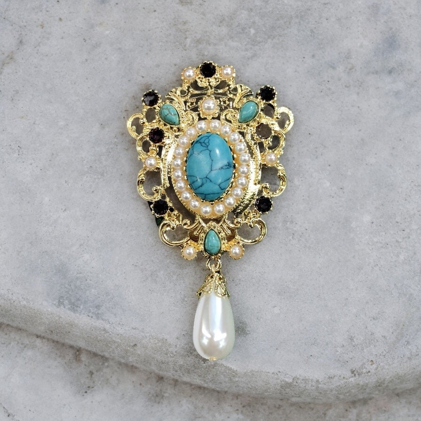 Turquoise baroque brooch