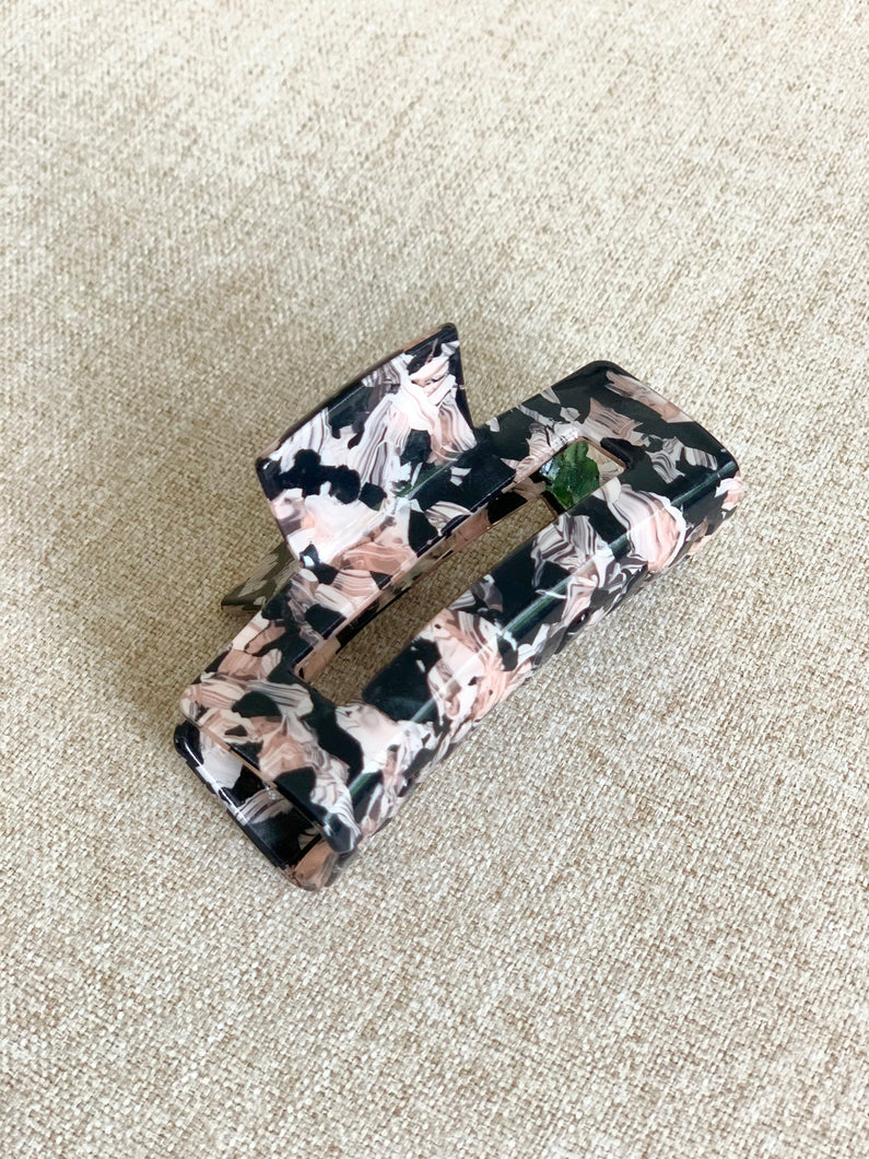Pink and black acrylic claw hair clip