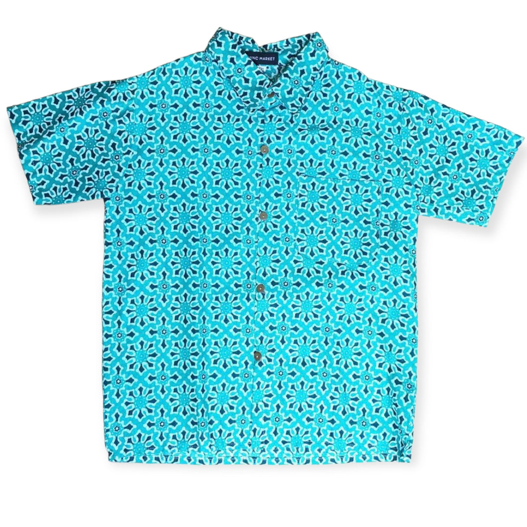 Turquoise print boys batik shirt