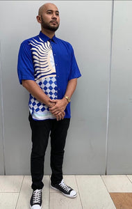 Short-sleeved batik shirt (blue)