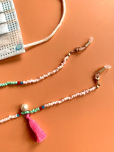 Load image into Gallery viewer, Mask/Glasses Chain - Light pink &amp; turquoise beads with tassel