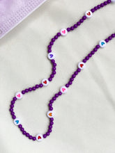 Load image into Gallery viewer, Kids’ mask chain - Purple beads with hearts chain
