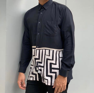 Long-sleeved batik shirt (black and white)